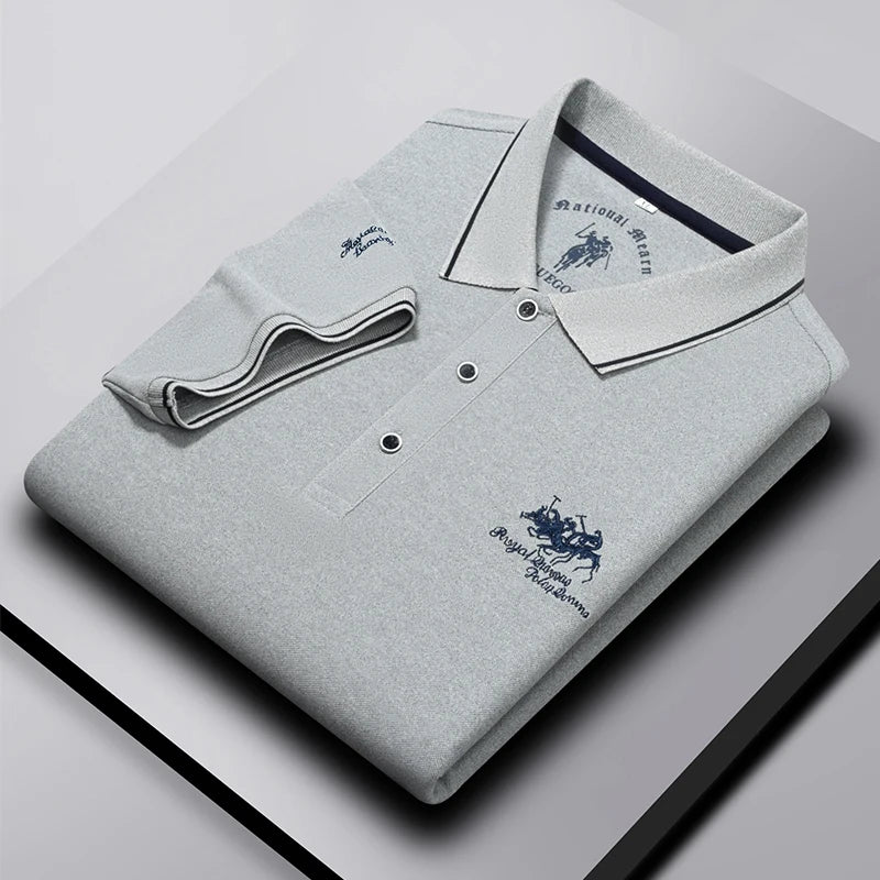Men's Business Casual Short Sleeved Embroidered Solid Color Polo Shirt Fashionable Breathable Comfortable Summer Versatile Top