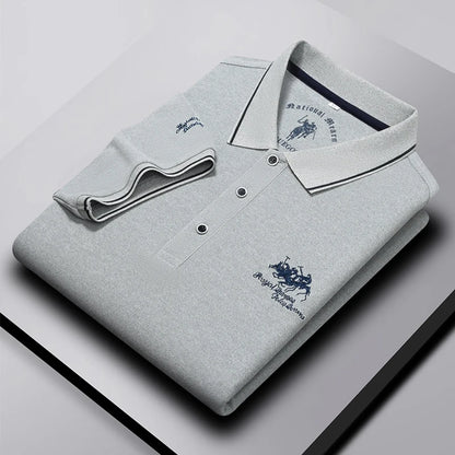 Men's Business Casual Short Sleeved Embroidered Solid Color Polo Shirt Fashionable Breathable Comfortable Summer Versatile Top