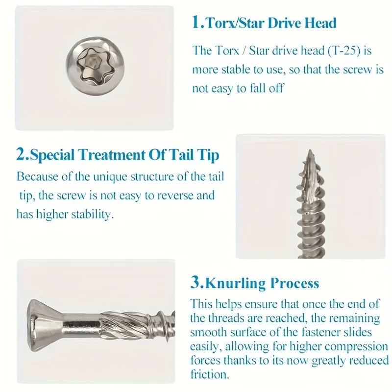 110-150 pieces of stainless steel self-tapping deck wood screws for decking, fence assembly, outdoor wood installation