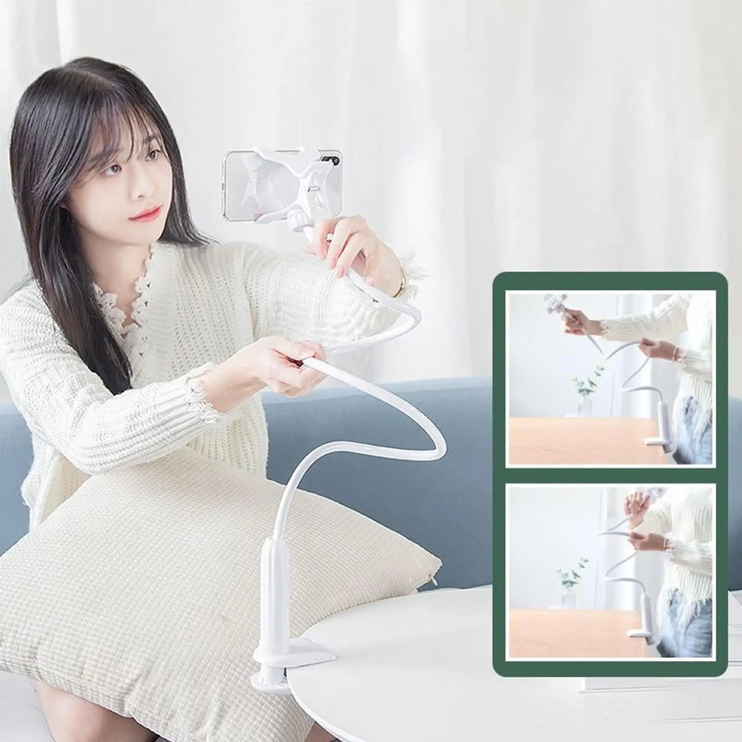 Phone Holder for Bed Lazy Phone Mount Bracket Gooseneck Phone Holder for Bed Flexible Long Arm Adjustable Clamp Clip Cell Phone