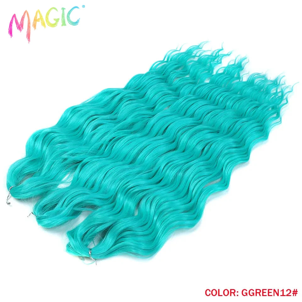 Anna Synthetic Hair 24 Inch Water Wave Braiding Hair Extensions Ombre Blonde Deep Wave Afro Curl Twist Crochet Hair for Women