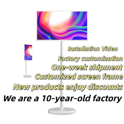 Portable Smart Android 13 TV Monitor 32 Inch FHD IPS LCD 60Hz 120% SRGB Multi-Touch Display Stand Battery Wireless Mirror