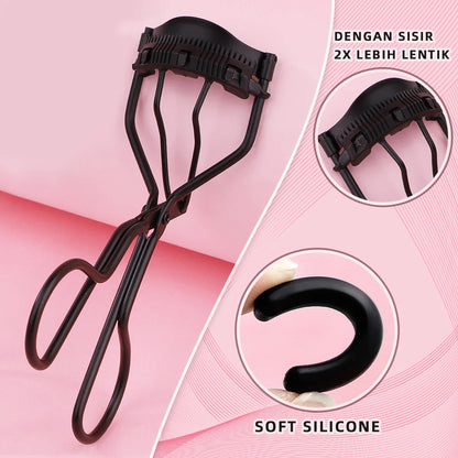 1 portable eyelash curler with 5 silicone pads, stainless steel eyelash curler, permanently shaping big eyes.