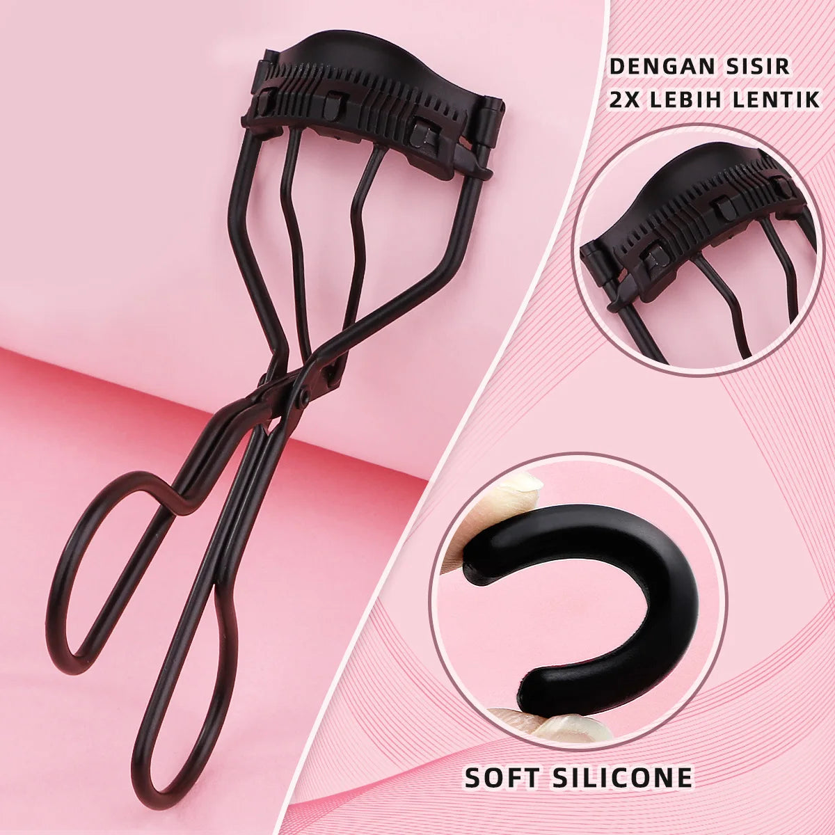 1 portable eyelash curler with 5 silicone pads, stainless steel eyelash curler, permanently shaping big eyes.