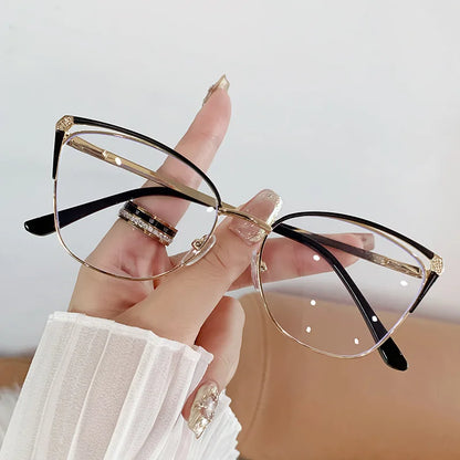 CAIDERONI Trend Cat Eye Women Fashion Anti Blue Light Metal Glasses Butterfly Customized Lens Reading Glasses Women Myopic 25062