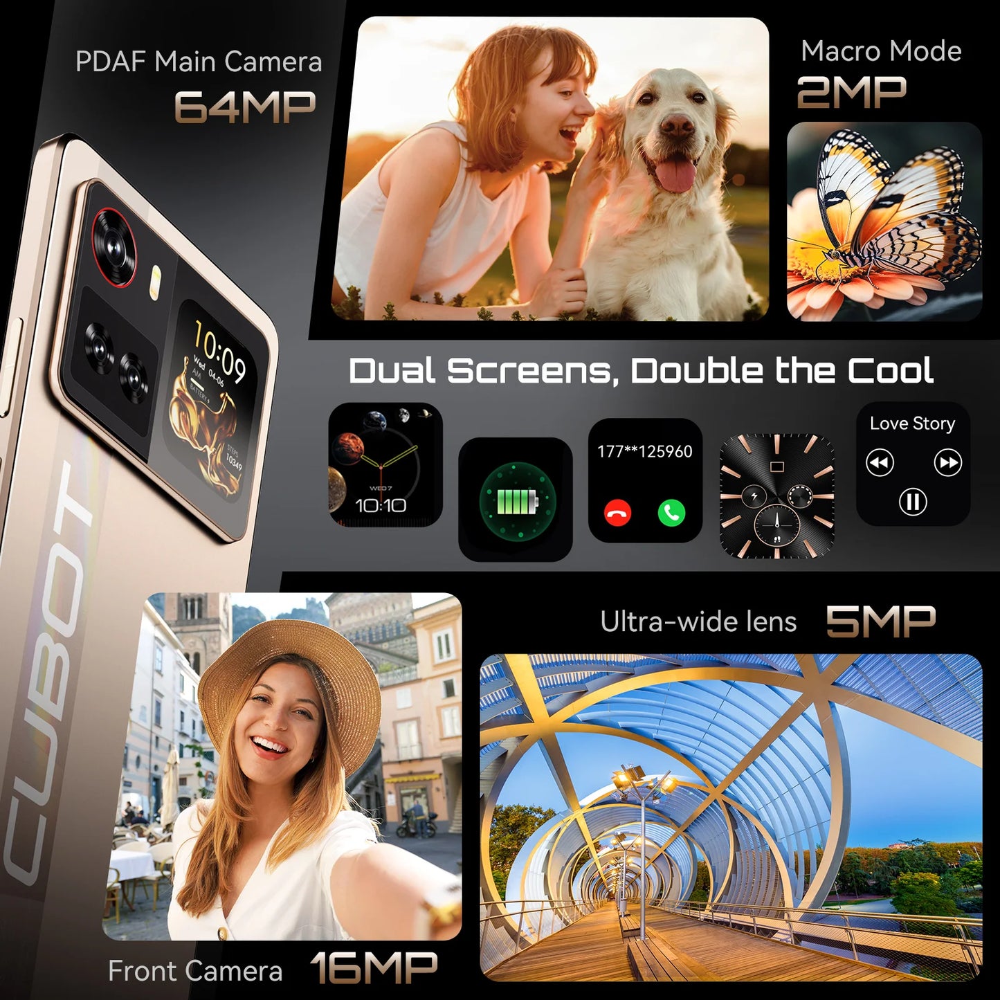 Smartphone 5G Cubot X100, Android 15, Dimensity 7025, 6nm, 2.5GHz,6.88-inch Screen,16GB(8+8),256GB, 64MP Camera, 5100mAh Battery