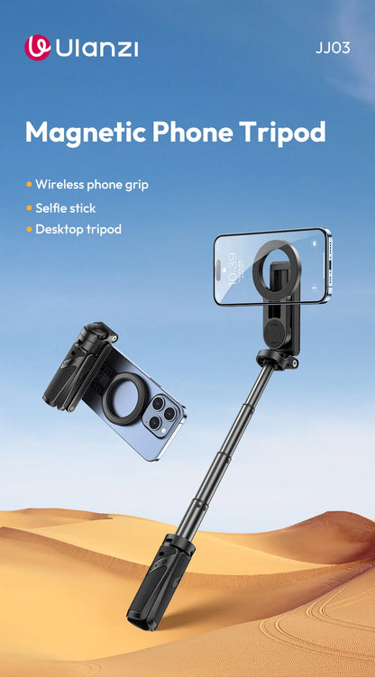 Ulanzi JJ03 Magnetic Phone Tripod Wireless Phone Grip Selfie Stick Desktop Tripod for iPhone 16 15 14 13 Pro Pro Max
