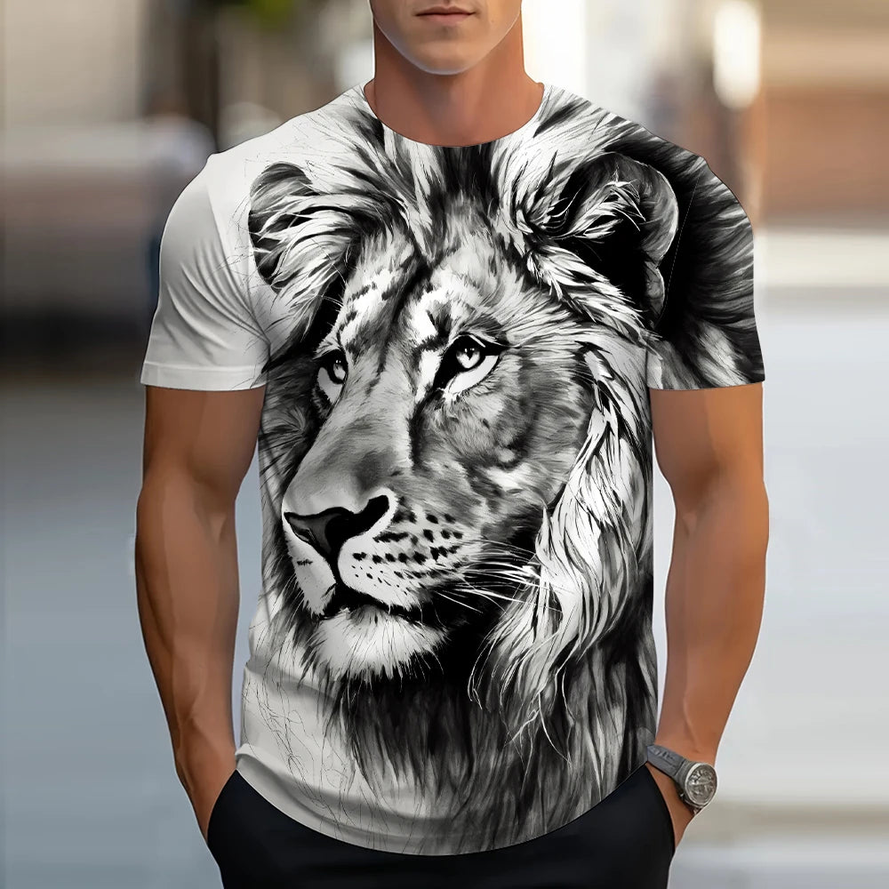 Lion Animal Pattern 3D Print T-Shirts Men Streetwear Hip Hop Short Sleeve T Shirt Oversized Tees Harajuku Y2k Tops Kids Clothing