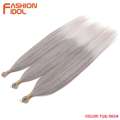 28" 3PCS Ariel Straight Pony Hair Bundles Crochet Braids Hair Synthetic Braiding Hair Ombre Silver Grey Crochet Hair Extensions