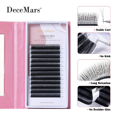 DeceMars V-shaped 3D eyelash extensions Matte Black 12 Rows/Tray