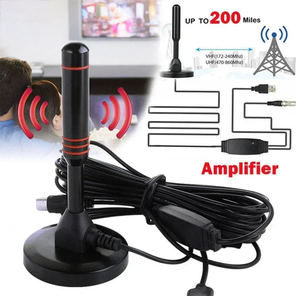Indoor Outdoor Ultra HD Digital TV Antenna with VHF UHF Amplifier 200 Miles Range Quick Response Aerial Set for Amplified DAB