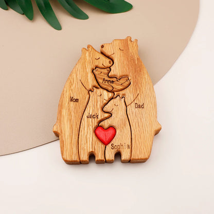 MaiLun Personalized Family Names Wooden Bear Craft Gift for Mother's Day Home Decoration