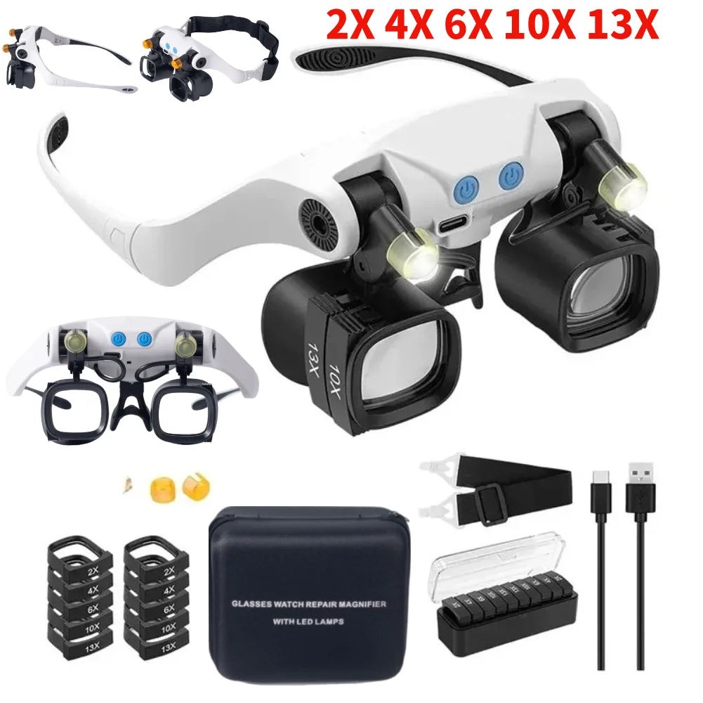 10X/15X/20X/25X LED Magnifier Glasses Magnifying Headband Eyewear for Reading Jewelers Watchmaker Repair Tools Magnifying Glass