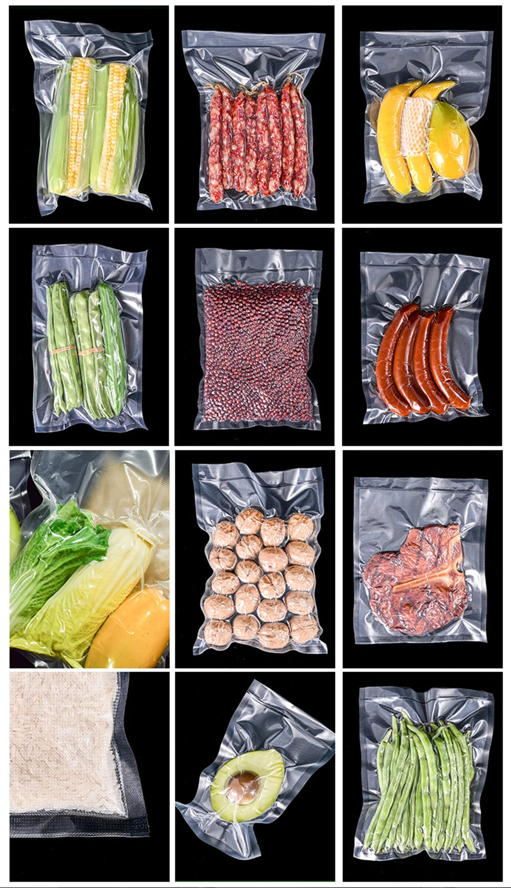 Food Vacuum Bags Sealer Storage Bags 5 Size For Kitchen Vacuum Sealer to Keep Food Fresh Saver Vacuum Packed Bags