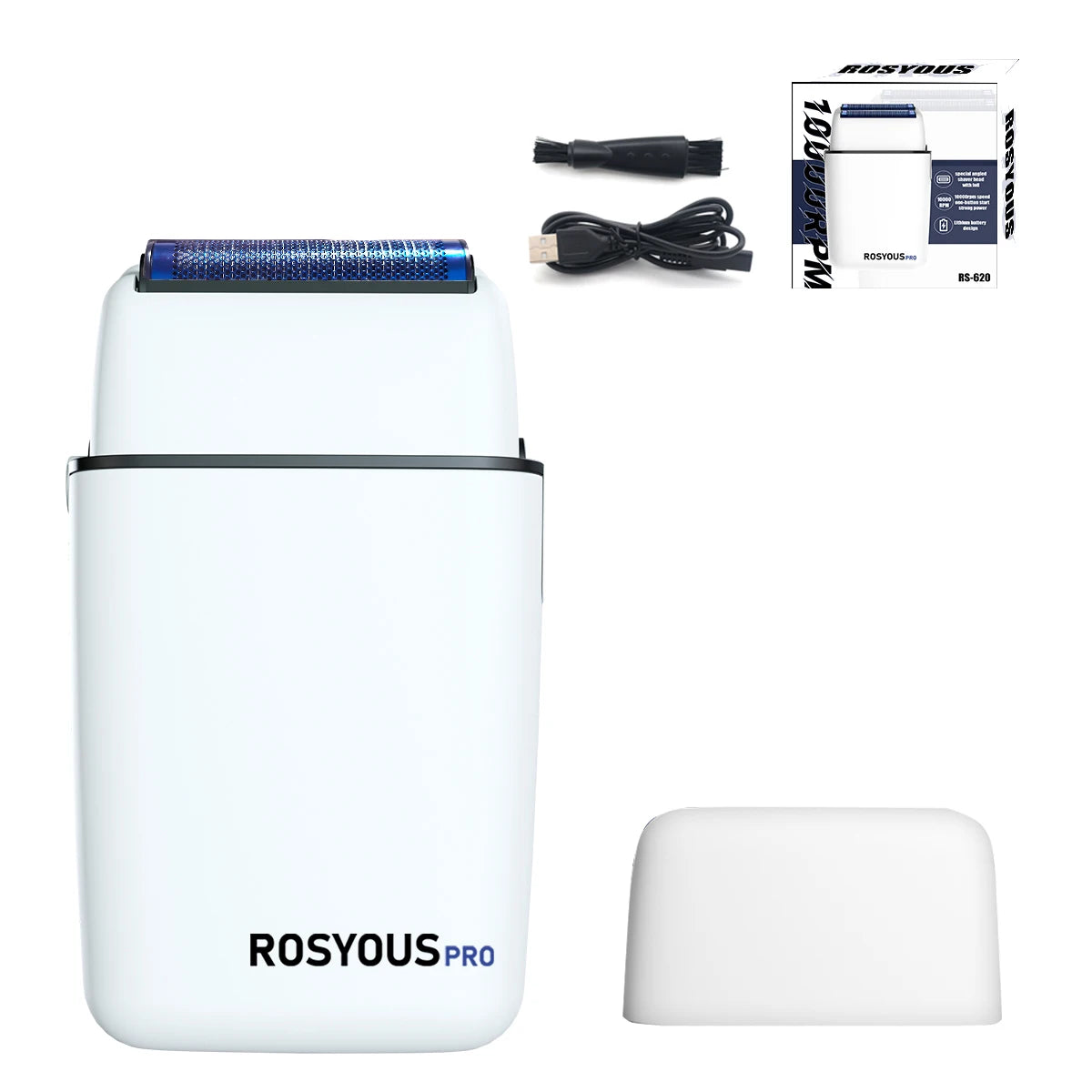 ROSYOUS RS620 Men's Shaving Machine 10000RPM Double Foil Blue Hypoallergenic Knife Net Electric Beard Trimmer Barber Shop