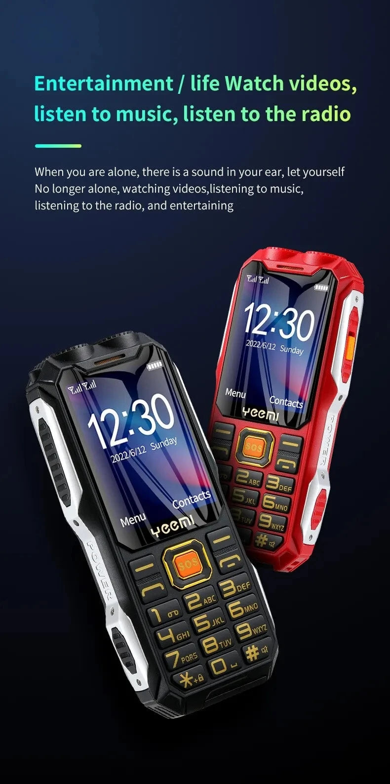 YEEMI Q8 GSM 2G Rugged Phone Big Battery Dual Flashlight 2.4inches HD Screen Dual SIM Mobile Phone Large Button Cellphone