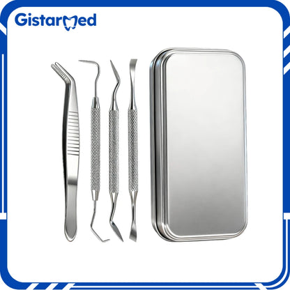 5PCS Mini Dental Oral Care Tool Set Cleaning Calculus Remover Tooth Stains And Tartar Stainless Steel Kit With Box Tweezers