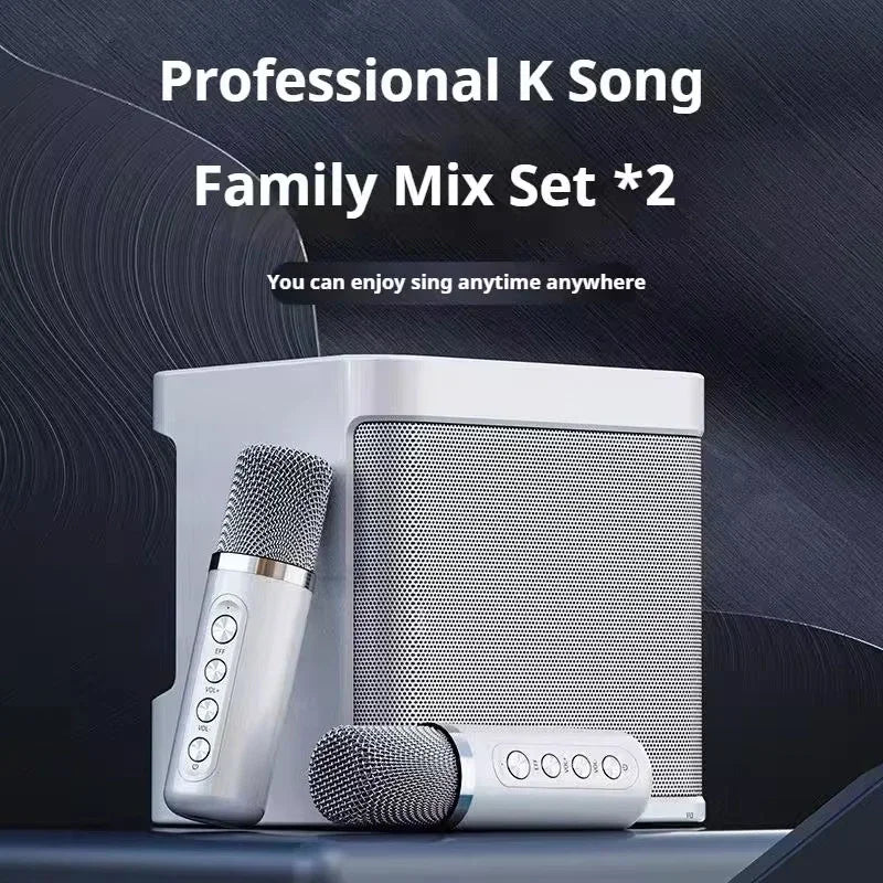 Karaoke Machine With 2 Wireless Dual Microphones Portable Boombox AUX TF Card U Disk Player Voice Changer For Party