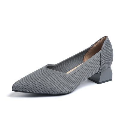 2025 New Women's High Heels Large 42/43 Fashion Pointed Anti slip Rubber Bottom Knitted Breathable Shoes
