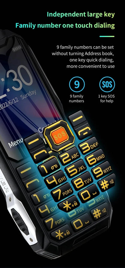 YEEMI Q8 GSM 2G Rugged Phone Big Battery Dual Flashlight 2.4inches HD Screen Dual SIM Mobile Phone Large Button Cellphone