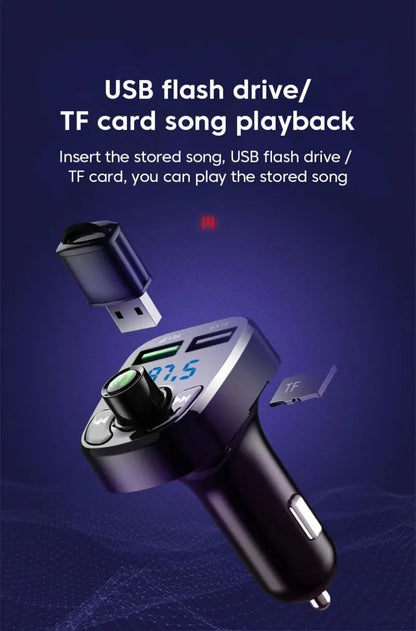 XIKCU LED MP3 Bluetooth FM Audio Receiver Hands-Free Bluetooth 5.0 Transmitter 2.1A 3.1A QC3.0 Type C Dual USB Car kit Charger