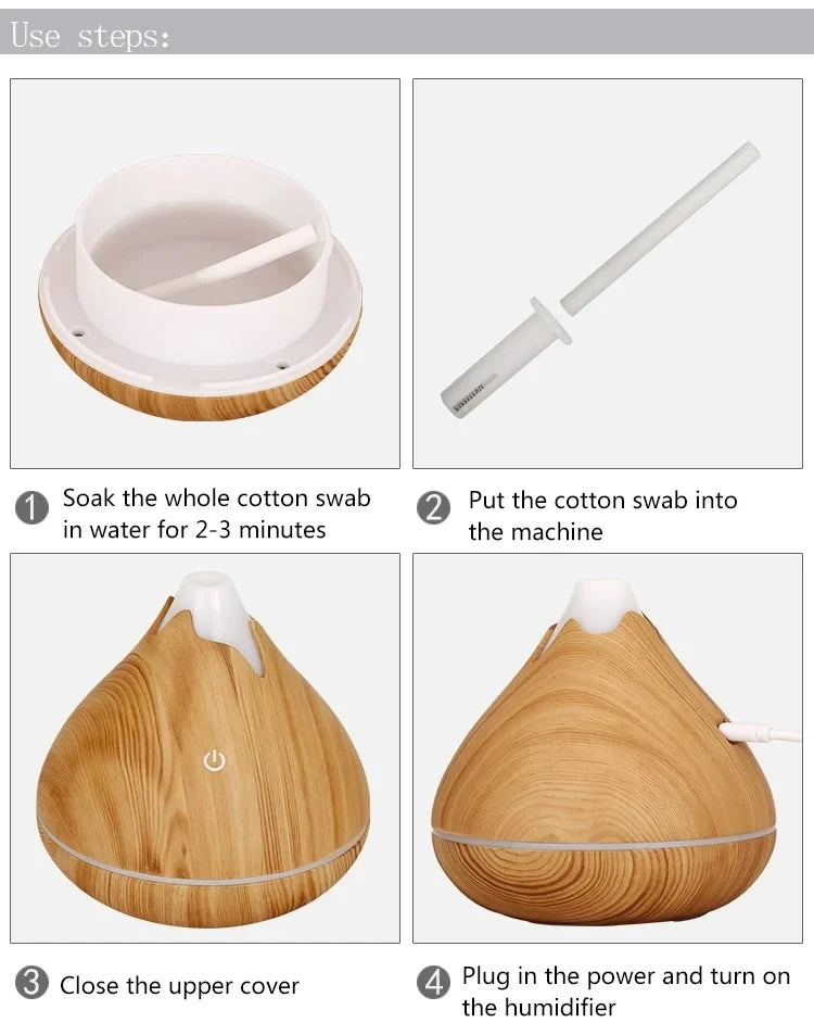 350ML Aromatherapy Essential Oil Diffuser Wood Grain Remote Control Ultrasonic Air Humidifier Cool with 7 Color LED Light