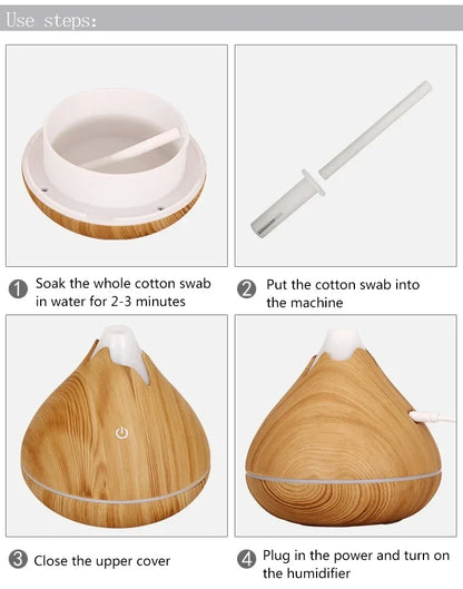 350ML Aromatherapy Essential Oil Diffuser Wood Grain Remote Control Ultrasonic Air Humidifier Cool with 7 Color LED Light