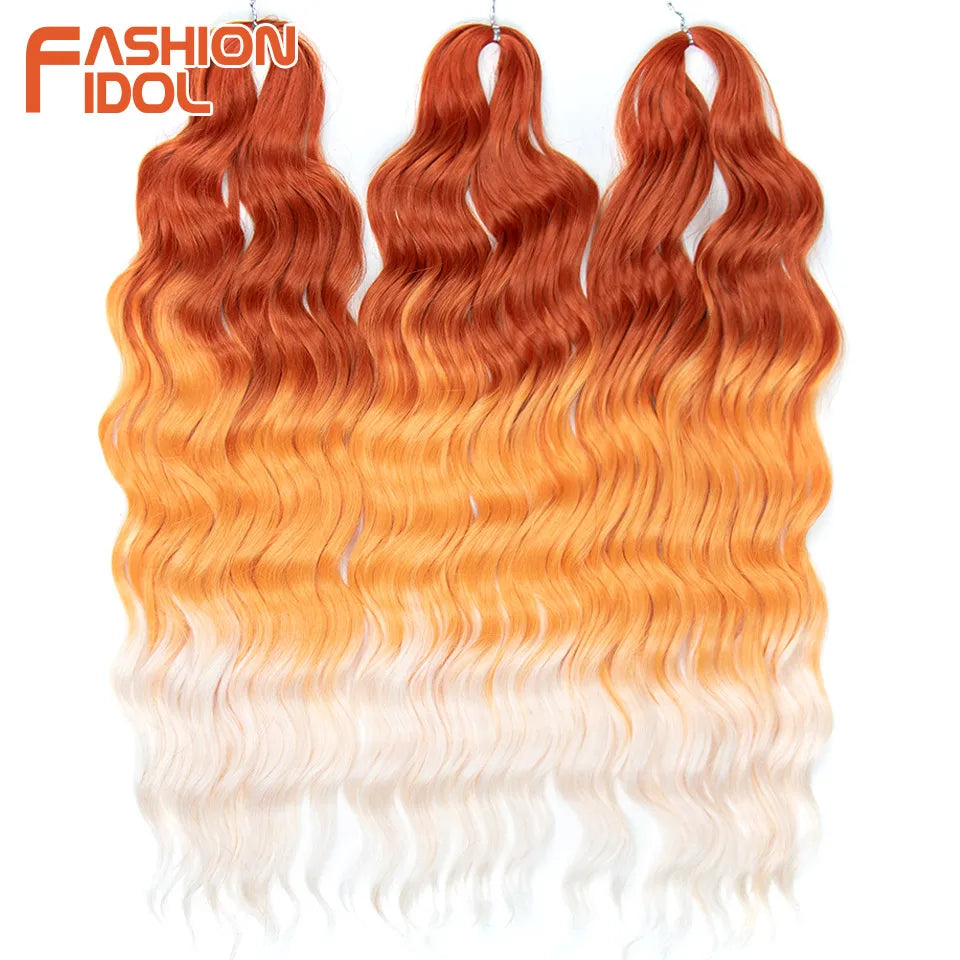 Anna 24 Inch Synthetic Hair Water Wave Braiding Hair Extensions Ombre Blonde Deep Wave Afro Curl Twist Crochet Hair for Women