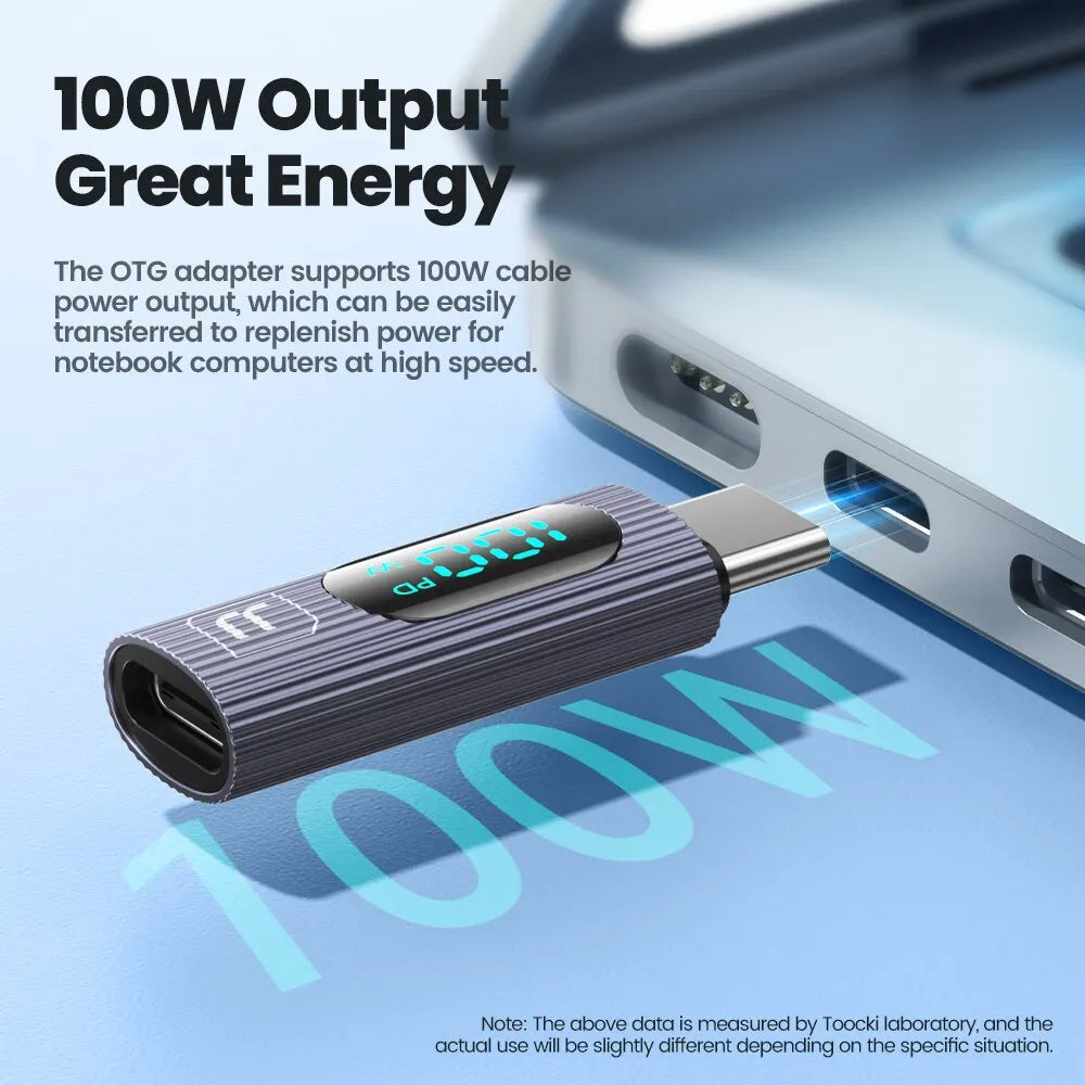 Toocki 2 Pack OTG Adapter 100W Digital Display USB Type C Male to Type C Female OTG Adapter PD Fast Charging Convertor For Redmi