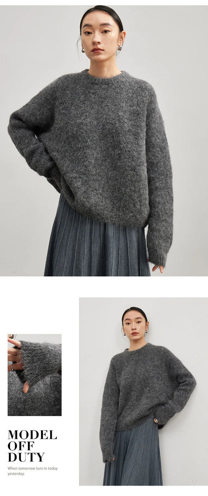 SuyaDream Warm Alpaca Pullovers for Woman, Dropped Sleeved Loose Sweaters, 2025 Fall Winter Top, Camel, Beige