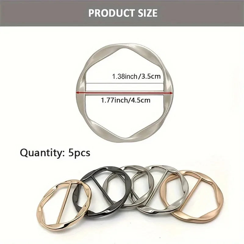 5pcs Fashion Metal Round Circle Clip Buckle Shawl T-Shirt Tie Clip Brooch Waist Buckle Versatile Clothing Ring Wrap Holder