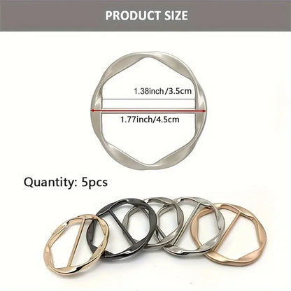 5pcs Fashion Metal Round Circle Clip Buckle Shawl T-Shirt Tie Clip Brooch Waist Buckle Versatile Clothing Ring Wrap Holder