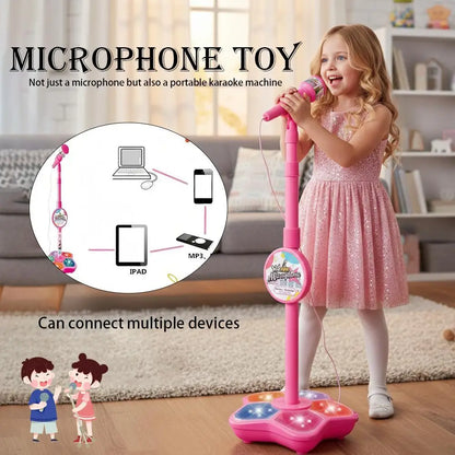 Karaoke Machine Toy with Light Reusable Kids Singing Microphone Portable Music Stage LED Light Show Confidence Building Creative