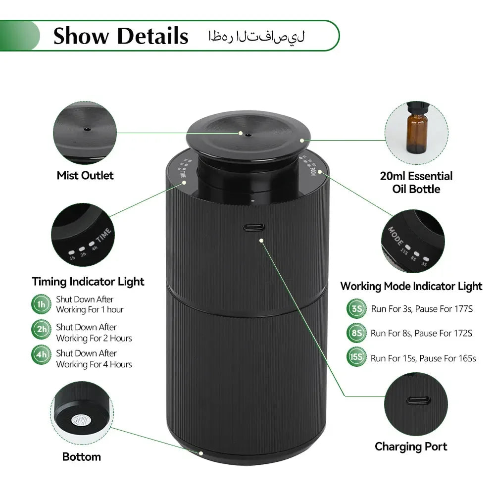 Namste Car Aroma Diffuser USB Charging Aluminium Alloys Material Aromatic Oil Diffuser Air Freshener Device For Home Office