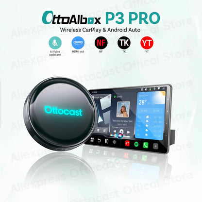 OTTOCAST P3 PRO AI Box Android TV Box for HDMI out Wireless CarPlay Android Auto Car Accessories for Toyota VW Honda Kia Benz