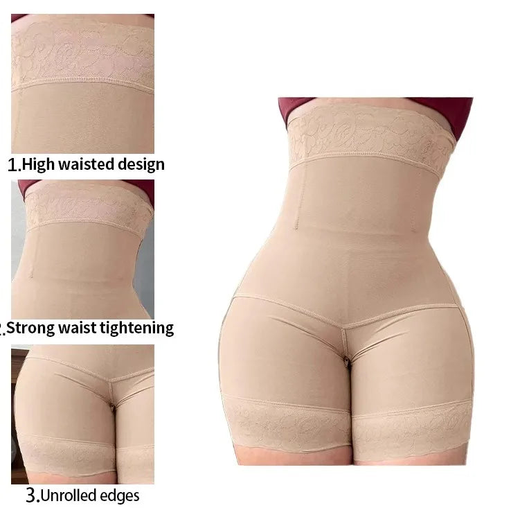 Cross border lace high waisted body shaping pants with zipper, waist cinching and hip lifting pants, waist cinching and body sha