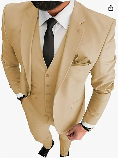 Men's Suits 3pcs Mens Business Suit Notch Lapel Blazer Formal Wedding Groom Pants Tux Vest Tuxedos (Blazer+vest+Pants)