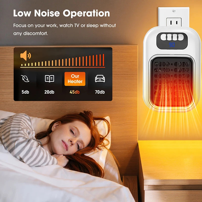 Portable Heater Electric Heater Plug in Wall Room Heater Radiator Remote Warmer Machine Muted for Bedroom Bathroom Office