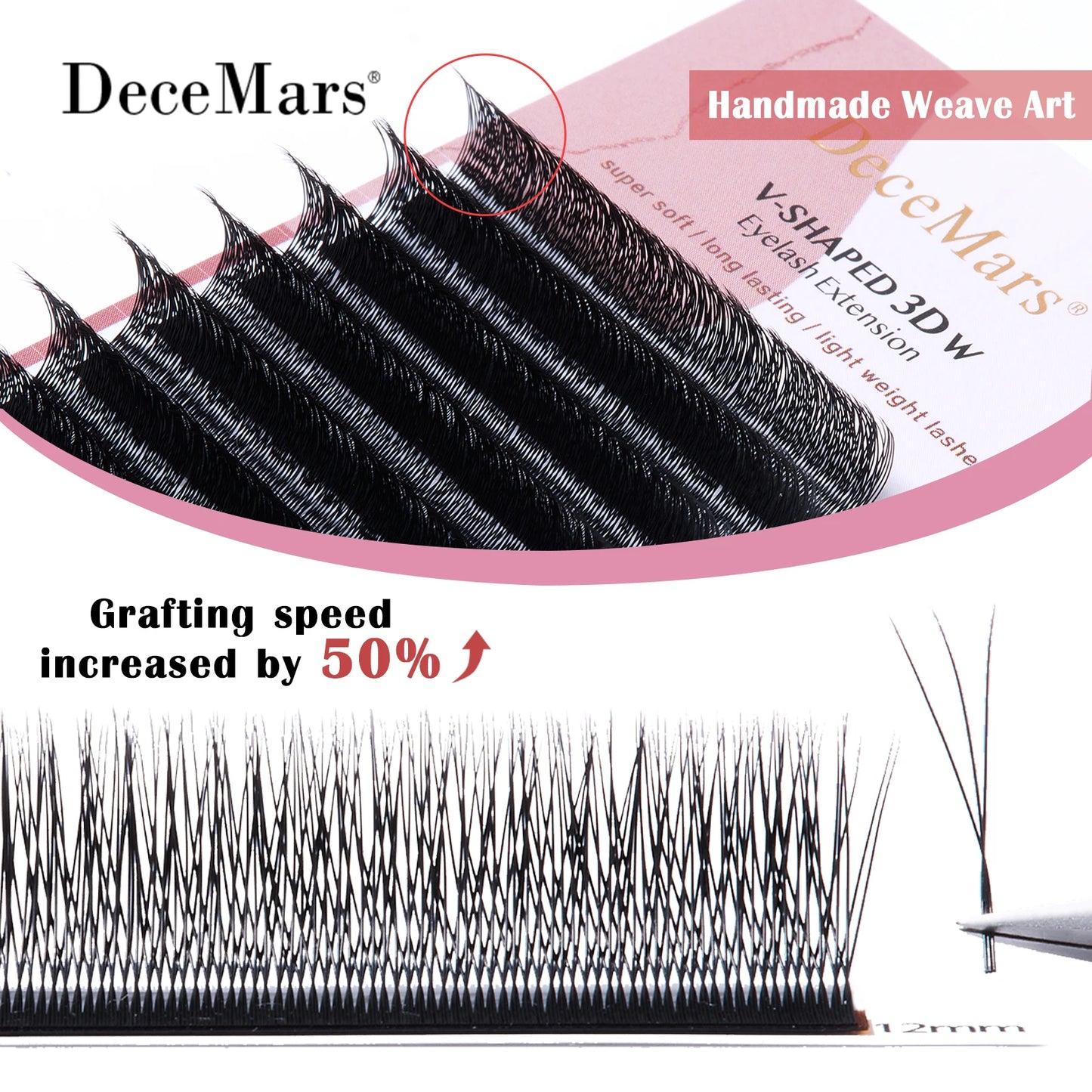 DeceMars V-shaped 3D eyelash extensions Matte Black 12 Rows/Tray