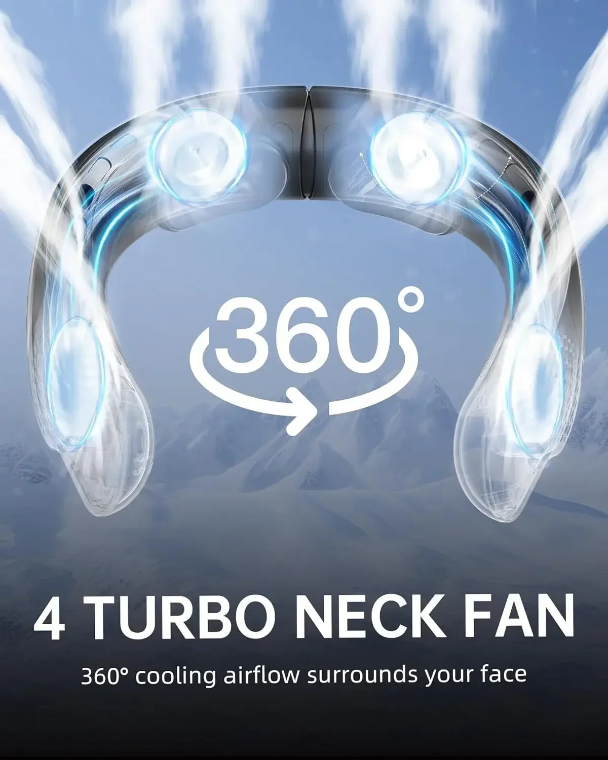 4000mAh Leafless Portable Neck Fan Turbine Vaneless Design 3 Gears Super Strong Wind Fast Cooling Digital Display for Outdoor