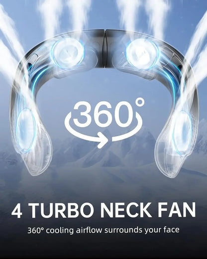 4000mAh Leafless Portable Neck Fan Turbine Vaneless Design 3 Gears Super Strong Wind Fast Cooling Digital Display for Outdoor