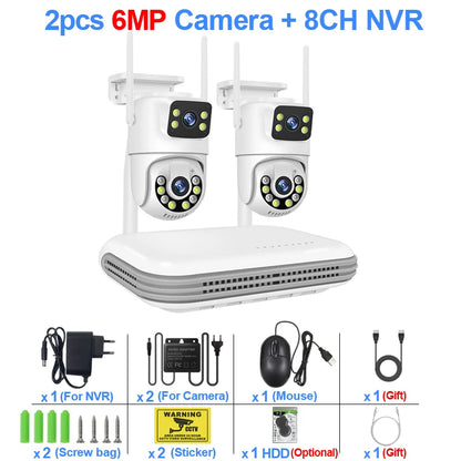 Smar WiFi Security Camera System 6MP Dual Lens Wireless IP Camera Kit With Two-Way Audio 8CH NVR
