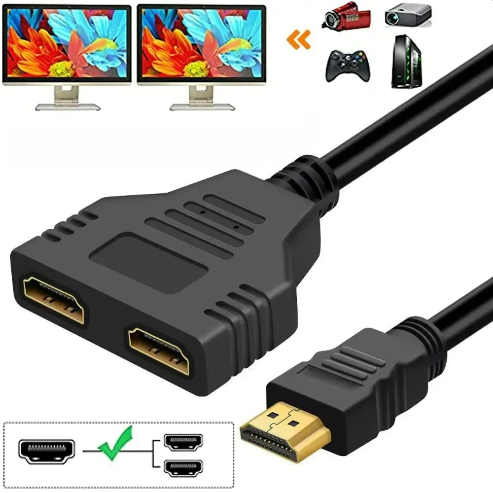 1 in 2 Splitter HD Male To 2 Female Cable 1080P HDTV Splitter Adapter Male To 2 Female Head Adapter HDTV Conversion Cable 30CM