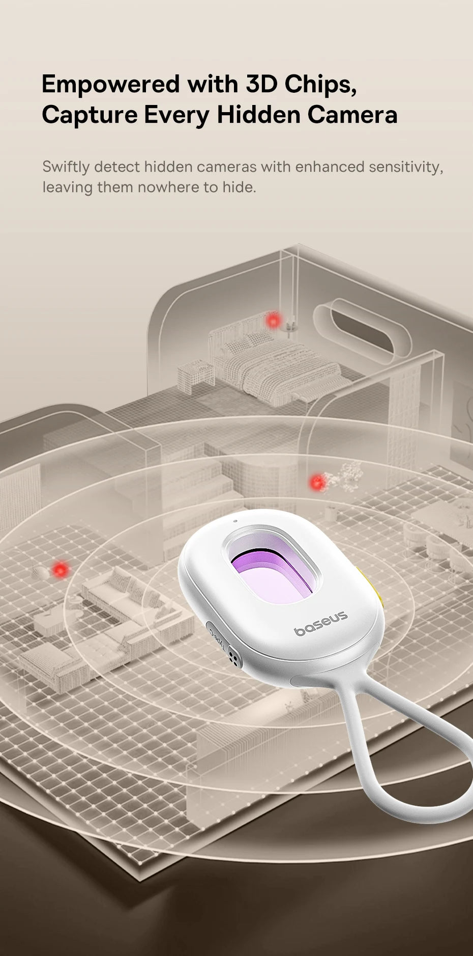 【New】Baseus Camera Detector Intelligent Hidden Camera Signal Gadget Security Alarm Anti Spy Candid Peeping Protection Detector