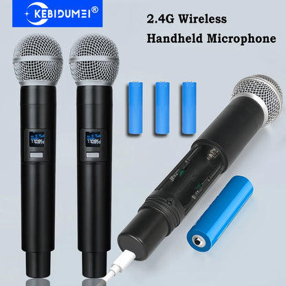 2.4G Wireless Microphone 2 Channels UHF Handheld Microphone Mic Rechargeable Microphone for Karaoke Live Wedding Party Meeting