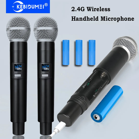 2.4G Wireless Microphone 2 Channels UHF Handheld Microphone Mic Rechargeable Microphone for Karaoke Live Wedding Party Meeting