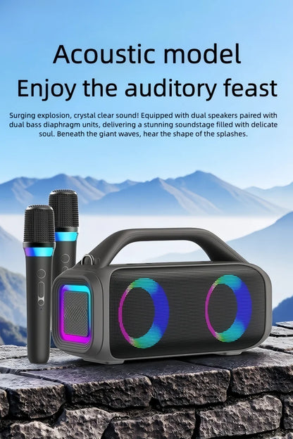 Karaoke Machine for Adults, Portable Bluetooth Speaker with 2 Wireless Microphones, Portable PA System with Disco Lights