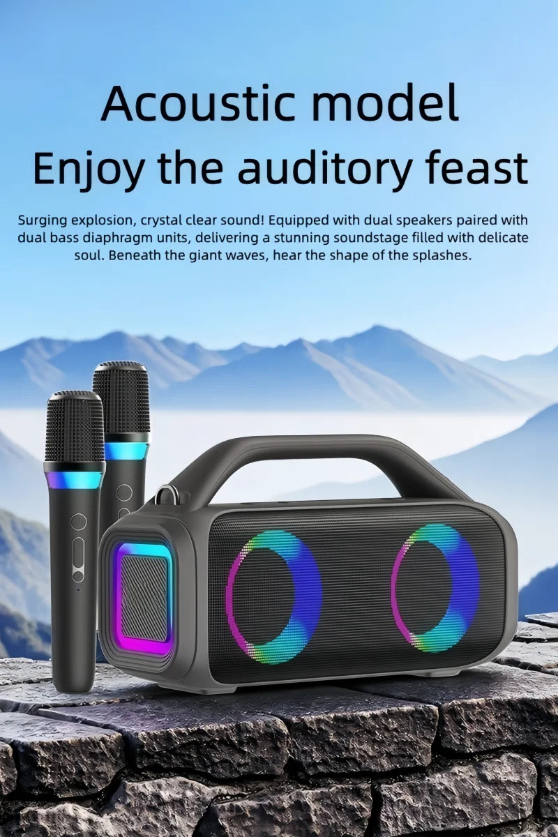 Karaoke Machine for Adults, Portable Bluetooth Speaker with 2 Wireless Microphones, Portable PA System with Disco Lights