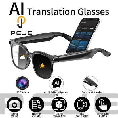 PEJE 2026New 800W Pixel Camera Smart Glasses Men Video Recording AI Photo Recognition Bluetooth Call Voice Translation Sunglasse