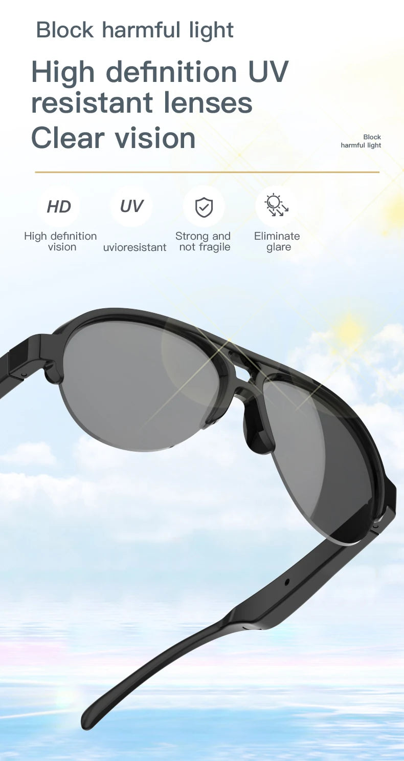 F08 Open-Ear Design Music & Calls Wireless Audio Eyewear Polarized Lenses Built-in Mic Semi-Rim Bluetooth Sunglasses